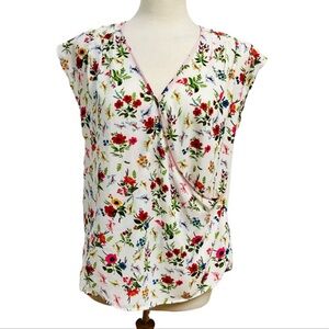 Pleione Floral Faux Wrap Short Sleeve Blouse Medium